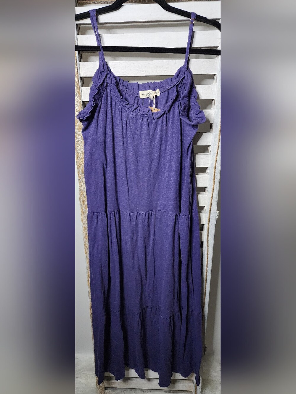 Casual Lavender Tiered Maxi Dress with Ruffle Neckline